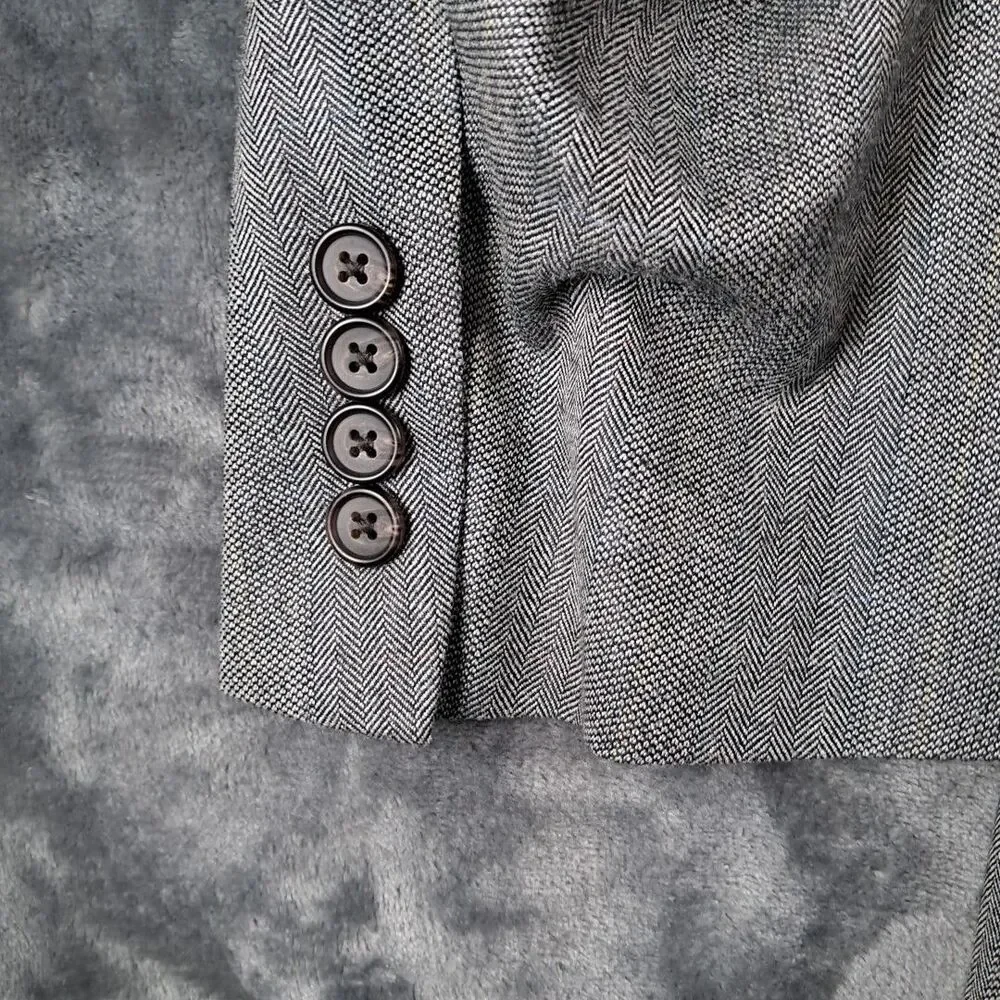 Ralph Lauren Silk Wool 2 Button Blazer 46L Blue Gray Herringbone Stripe Pattern